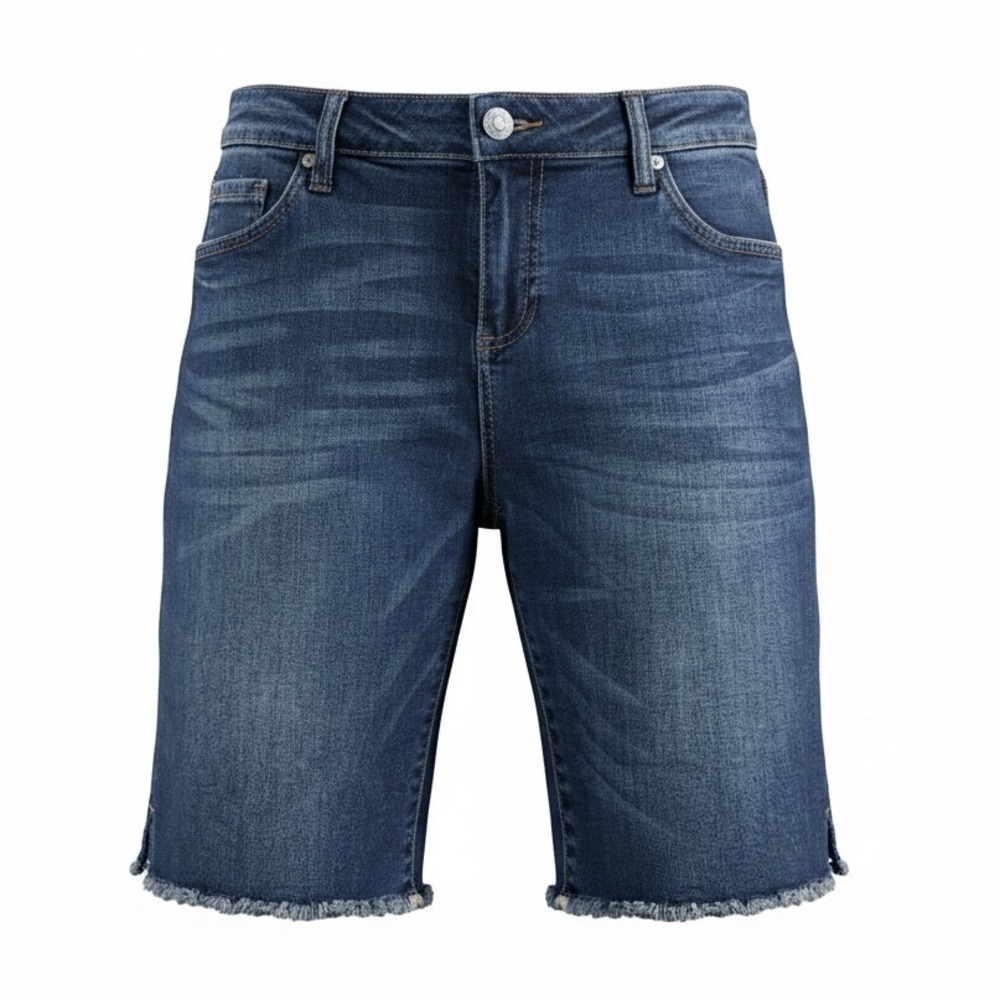 Kut from the Kloth Natalie Bermuda‎ Shorts Women 6 Blue Raw Hem Flap Back Pocket